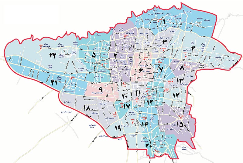 نقشه مناطق تهران